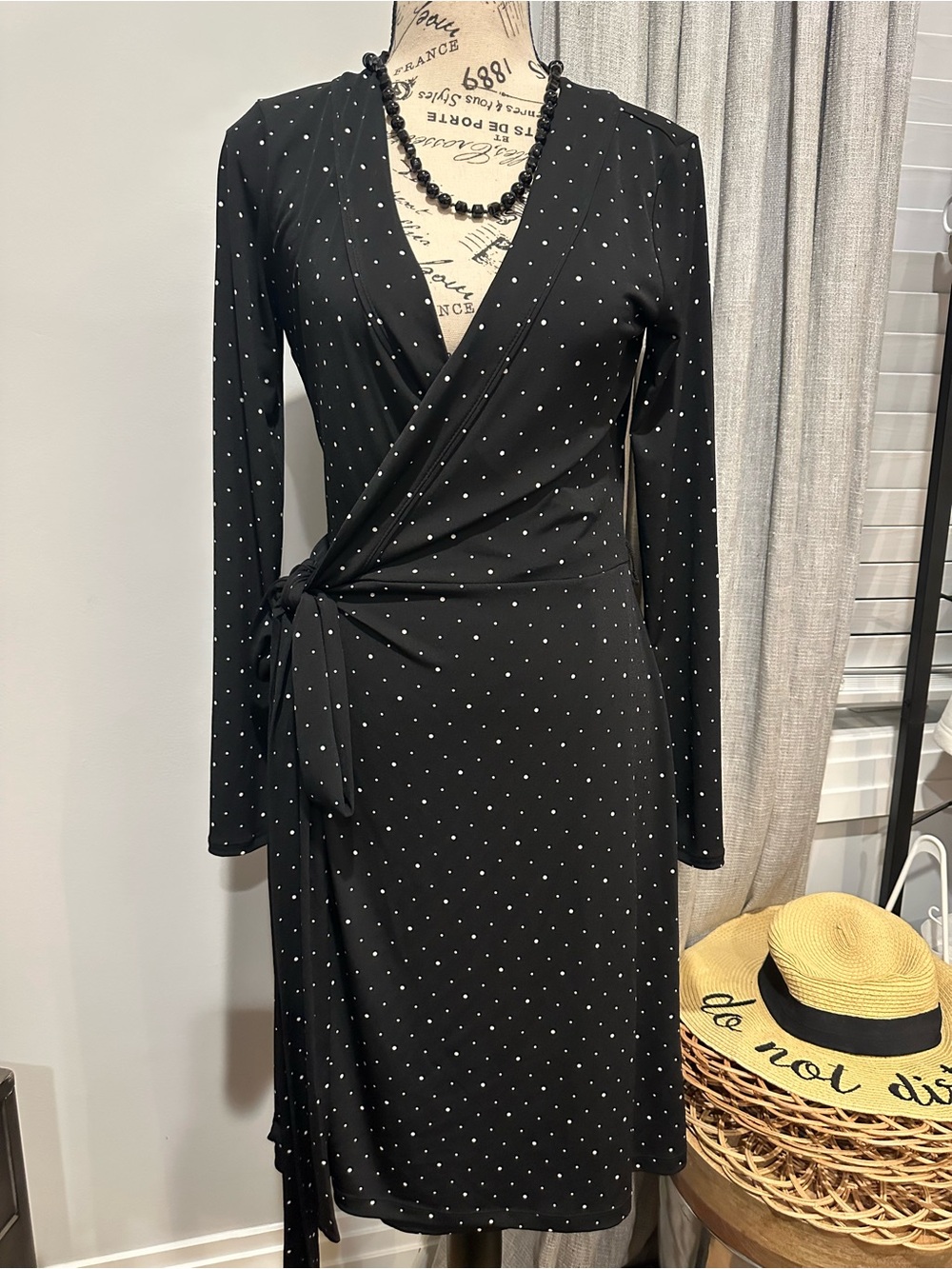 Banana Republic Black Wrap Dress with White Polka Dots